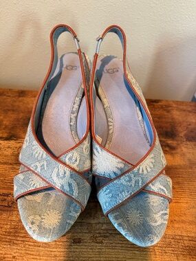 UGG Light Blue Patterned Slingback Wedge Sandals
